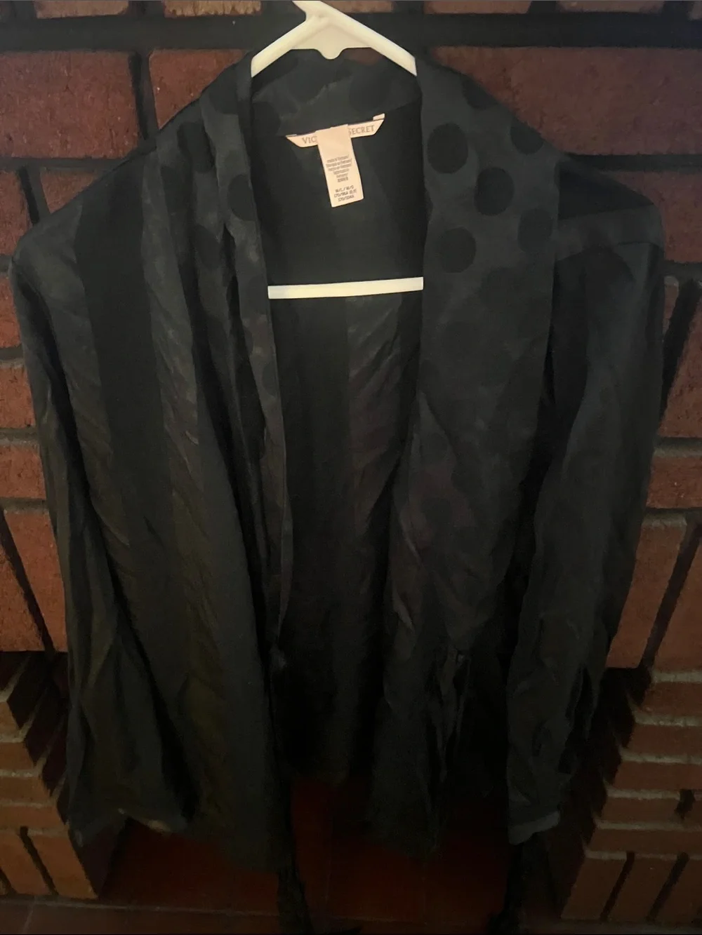 Victoria's Secret Black Satin Kimono Robe with Subtle Polka Detail - Picture 1 of 4